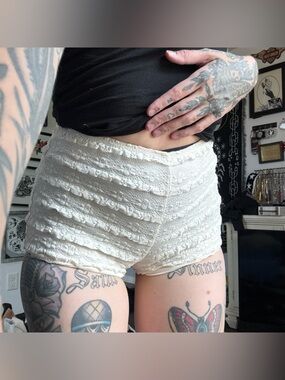 cream lace micro shorts
